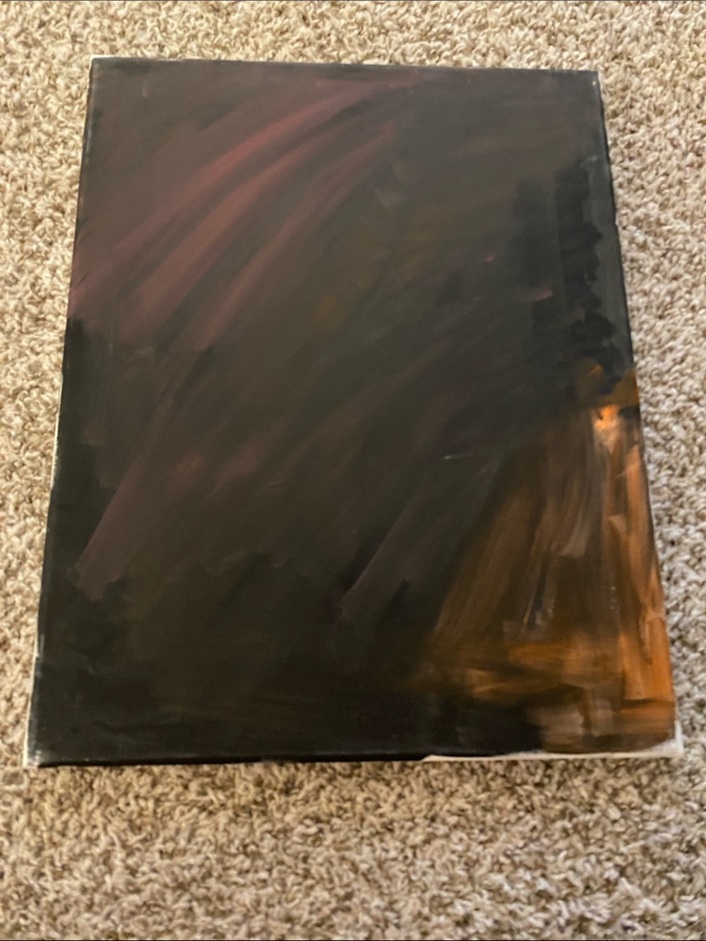Modern Abstract Canvas Painting in Black with Maroon and Amber Strokes